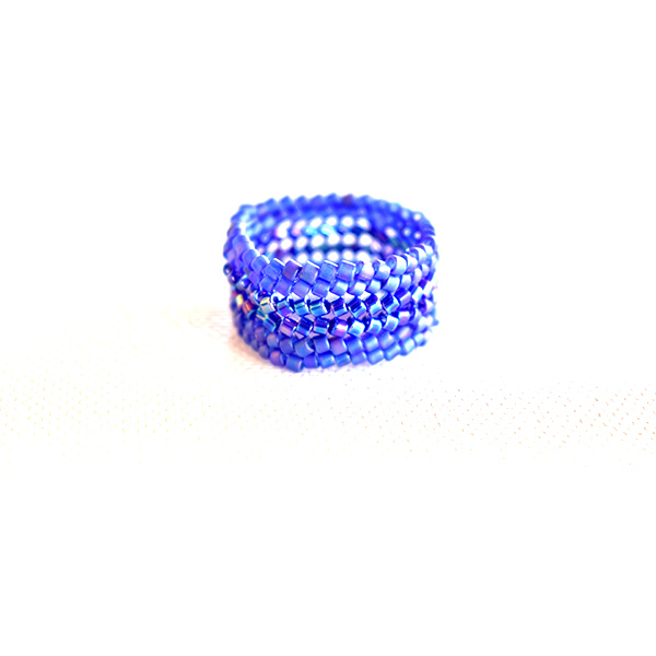 Μπλε ελεκτρίκ δαχτυλίδι με χάντρες miyuki - χάντρες, miyuki delica, boho, σταθερά, μεγάλα - 4