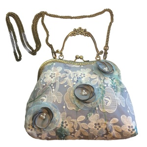 Vintage Clutch τσάντα γαλάζιο-ραφ από οργάντζα οργάντζα με ραφ λουλούδια 24*19,5*7cm - ύφασμα, clutch, χιαστί, all day, μικρές