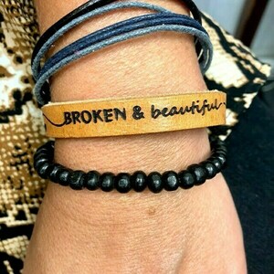 Minimal Δερμάτινο Βραχιόλι BROKEN & Beautiful 1εκ - δέρμα, personalised, χεριού, αυξομειούμενα, φθηνά