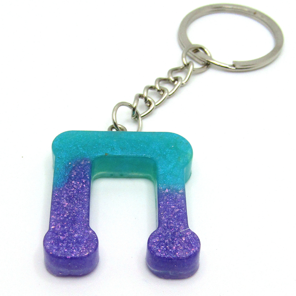 Μπρελόκ με γράμμα Π ~ χρώμα γοργόνα (μοβ & γαλάζιο) - ρητίνη, αυτοκινήτου, σπιτιού