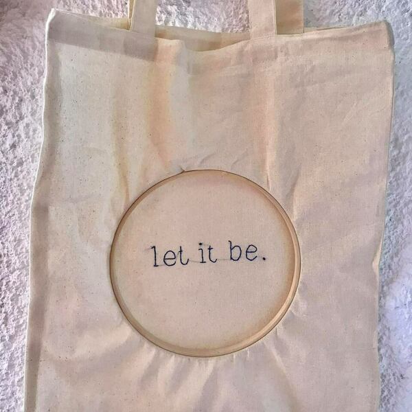 "Let it be" Χειροποίητη Κεντημένη Πάνινη Τσάντα - ώμου, μεγάλες, all day, tote, πάνινες τσάντες - 3