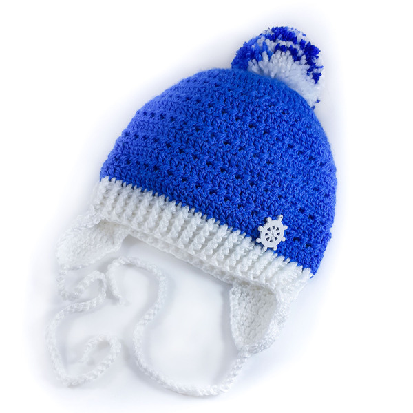 Πλεκτό σετ λευκό-μπλε για αγόρια/ ζακέτα, σκουφάκι, παπουτσάκια/ Πλεκτά για μωρά/ 0-12/ Crochet white-blue set for baby-boys/ jacket, hat, shoes - αγόρι, σετ, βρεφικά ρούχα - 3