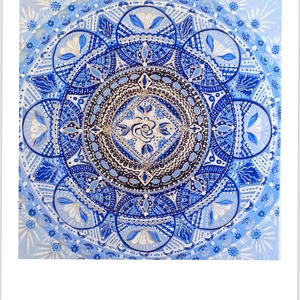 Blue Mandala πίνακας καμβάς 50Χ60Χ5 με ακρυλικά ζωγραφισμένος στο χέρι - πίνακες & κάδρα, mandala, πίνακες ζωγραφικής