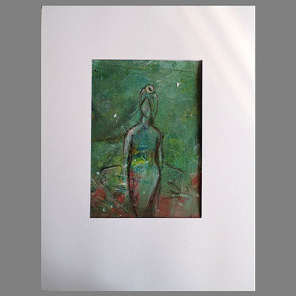 Κορίτσι σε πράσινο φόντο - ακρυλικό, πίνακες ζωγραφικής - 2