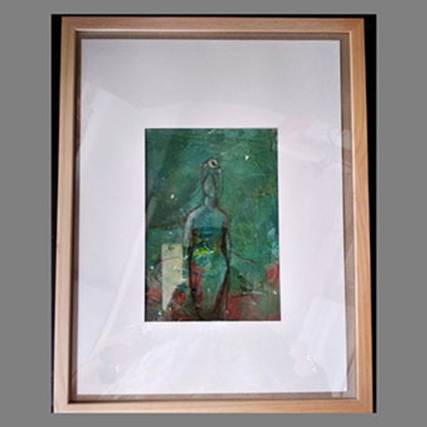 Κορίτσι σε πράσινο φόντο - ακρυλικό, πίνακες ζωγραφικής - 3