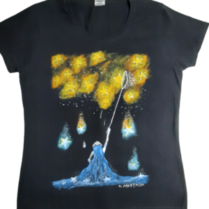 Αστέρια-Γυναικειο Tshirt ζωγραφισμένο στο χέρι - ζωγραφισμένα στο χέρι, αστέρι