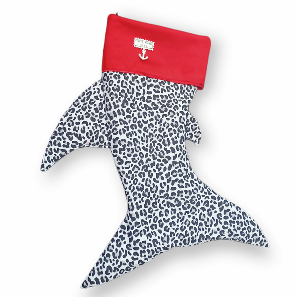 Χριστουγεννιάτικη κάλτσα καρχαρίας animal print - ύφασμα, διακοσμητικά, δώρο έκπληξη
