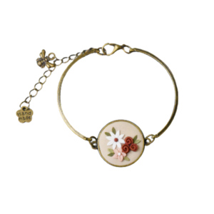 Vintage Florals | Χειροποίητο Φλοράλ Vintage Βραχιόλι με Λουλούδια (Πολυμερικός Πηλός, Μπρούντζος) (Αυξομειούμενο) - charms, λουλούδι, μπρούντζος, χεριού, αυξομειούμενα