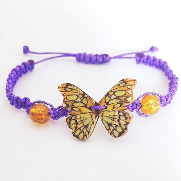 Βραχιόλι πεταλούδα με βούλες - δώρο, μακραμέ, πεταλούδα, κοσμήματα, αυξομειούμενα - 3
