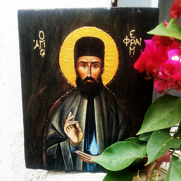 Άγιος Εφραίμ της Νέας Μάκρης Χειροποίητη Εικόνα Σε Ξύλο - πίνακες & κάδρα, πίνακες ζωγραφικής - 2