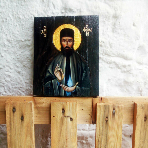 Άγιος Εφραίμ της Νέας Μάκρης Χειροποίητη Εικόνα Σε Ξύλο - πίνακες & κάδρα, πίνακες ζωγραφικής - 4