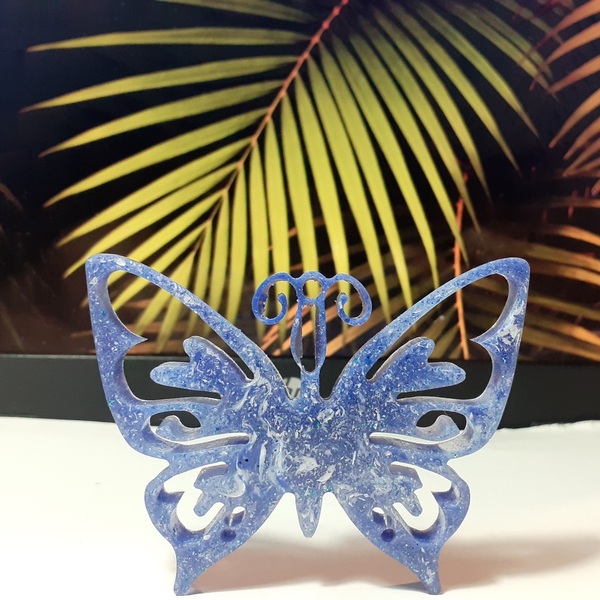 Διακοσμητική μπλε πεταλούδα με μοναδικές λεπτομερείς από υγρό γυαλί 7cm x 5.50cm - γυαλί, δώρο, κλειδί, διακοσμητικά, σπιτιού - 2