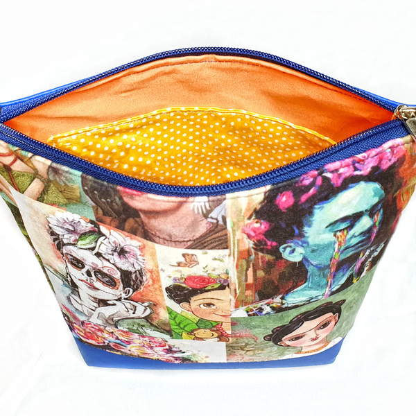 Τσάντα χιαστί Frida Kahlo μπλε - ύφασμα, χιαστί, all day, δερματίνη - 4