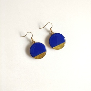 μπλε-χρυσά σκουλαρίκια από φελλό - μήκος 4,5 εκ. - μικρά, κρεμαστά, γάντζος