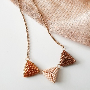 Εντυπωσιακό κολίε miyuki 3d triangles "late summer" - γεωμετρικά σχέδια, miyuki delica, minimal, κοντά - 2