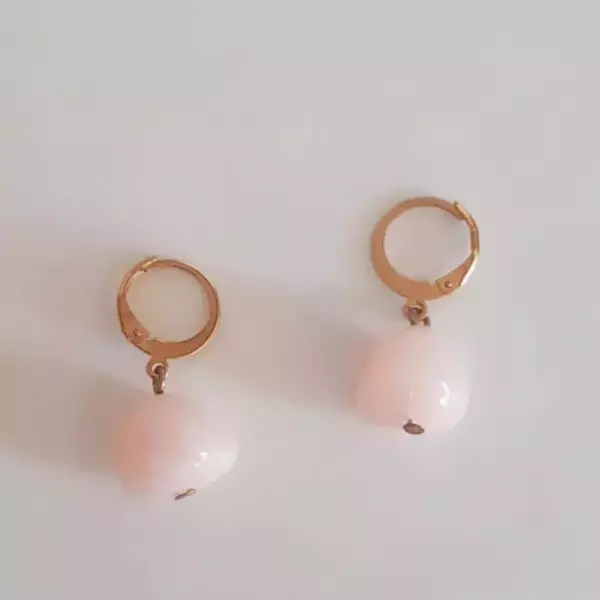 Σκουλαρίκια κρικάκια με ροζ χαλαζία - ημιπολύτιμες πέτρες, κρίκοι, μικρά, ατσάλι