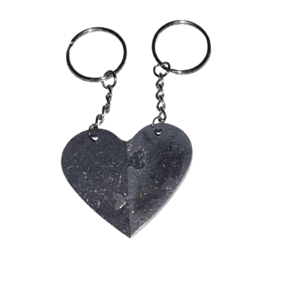 Μπρελόκ μαύρη καρδιά για ζευγάρια από υγρό γυαλί 4cm x 2cm - γυαλί, δώρο, μπρελόκ, δώρα επετείου, ζευγάρια - 4