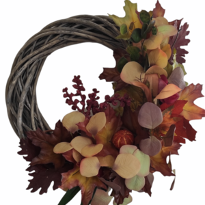 Χειροποίητο φθινοπωρινό στεφάνι από γκρι μπαμπού 35 χ 35 εκατοστά - στεφάνια, λουλούδια