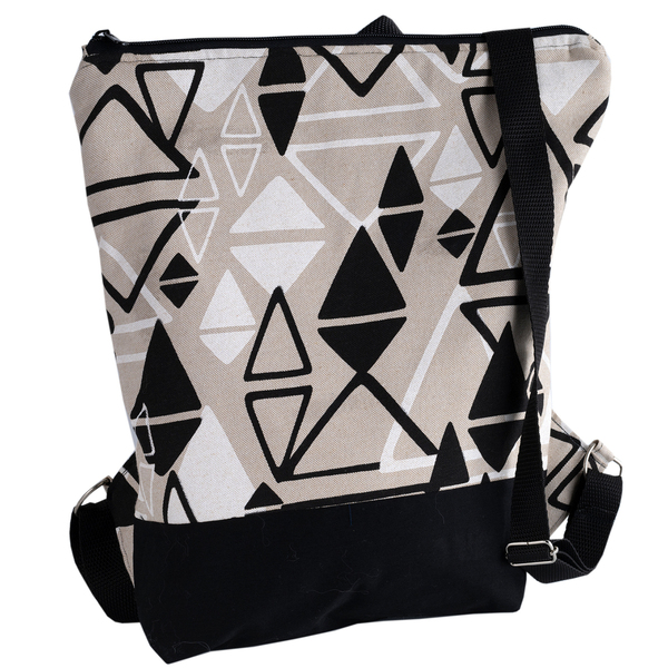 Τσάντα σακίδιο πλάτης με γεωμετρικά σχέδια - ύφασμα, πλάτης, μεγάλες, all day, πάνινες τσάντες