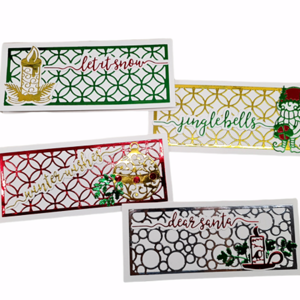 Χειροποίητες Ευχετήριες Κάρτες Χριστουγέννων διαστάσεων 22,3 x 9,5 cm με φάκελο - υλικό χαρτί - Πακέτο με ξωτικό - merry christmas, ευχετήριες κάρτες