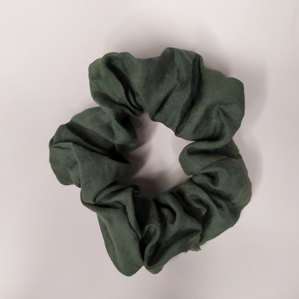 Khaki Linen Scrunchie - ύφασμα, λαστιχάκια μαλλιών - 3