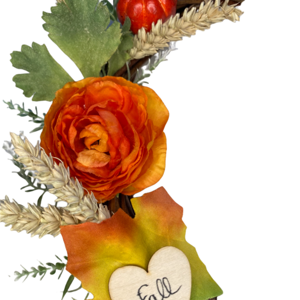 Χειροποιητο στεφανι με φθινοπωρινα φυλλα, κολοκυθα και σταχυα διαμετρου 20 x 20 cm - διακοσμητικό, στεφάνια, φθινόπωρο - 3