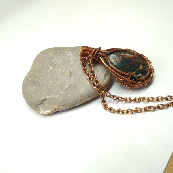 Μενταγιόν με Λίθο του Αυτοκράτορα - ημιπολύτιμες πέτρες, χαλκός, κοντά, boho, μενταγιόν - 2