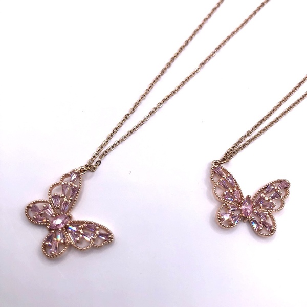 Locker Stainless steel butterfly pink necklace - πεταλούδα, κοντά, ατσάλι