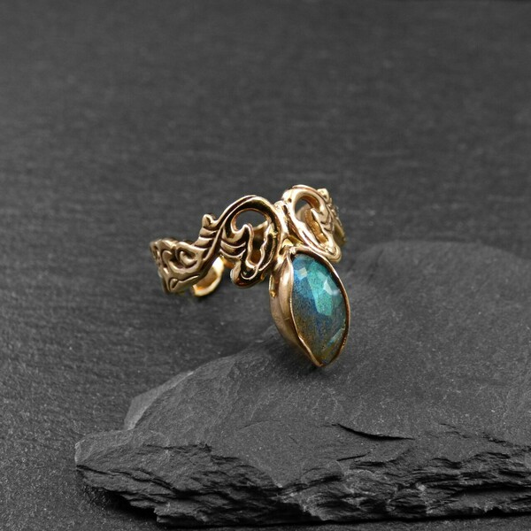 " Celtic Labradorite " - Xειροποίητο επίχρυσο 18K δαχτυλίδι με Λαβραδορίτη. - ημιπολύτιμες πέτρες, επιχρυσωμένα, αυξομειούμενα - 2