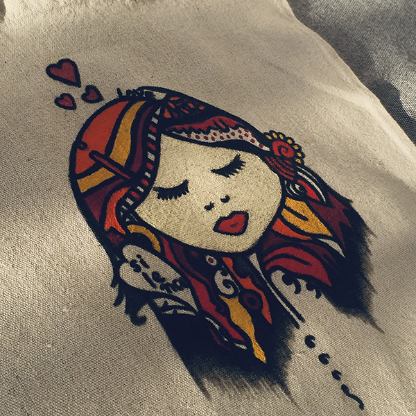 "dreamy girl" custom made hand painted tote bag - ύφασμα, ώμου, all day, tote, πάνινες τσάντες - 2