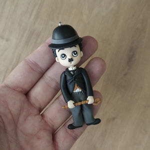 Μενταγιόν - φιγούρα Charlie Chaplin - πηλός, κουκλίτσα, polymer clay - 2