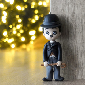 Μενταγιόν - φιγούρα Charlie Chaplin - πηλός, κουκλίτσα, polymer clay - 3
