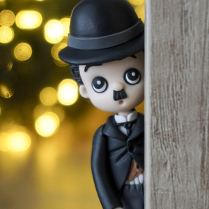 Μενταγιόν - φιγούρα Charlie Chaplin - πηλός, κουκλίτσα, polymer clay - 5