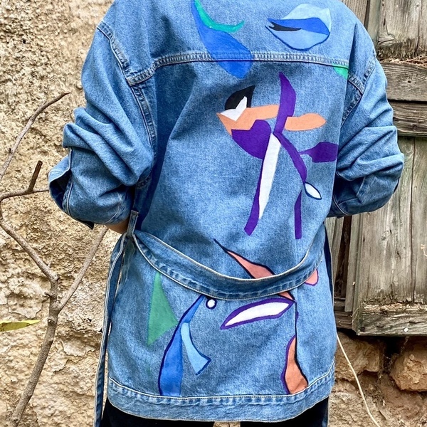 Hand painted jean jacket/Τζιν μπουφάν/s-m/ - δώρο, personalised - 3