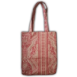 Βαμβακερή τσάντα 40Χ43 βινταζ ζακαρ κοραλλί, shopping bag, beach bag, tote. - vintage, ώμου, all day, δώρα για δασκάλες, πάνινες τσάντες