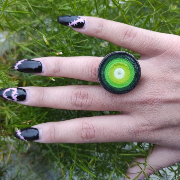 Δαχτυλίδι κύκλος στρογγυλό quilling Μπρονζέ σε αποχρώσεις του πράσινου. - χαρτί, μεγάλα, αυξομειούμενα, φθηνά - 2
