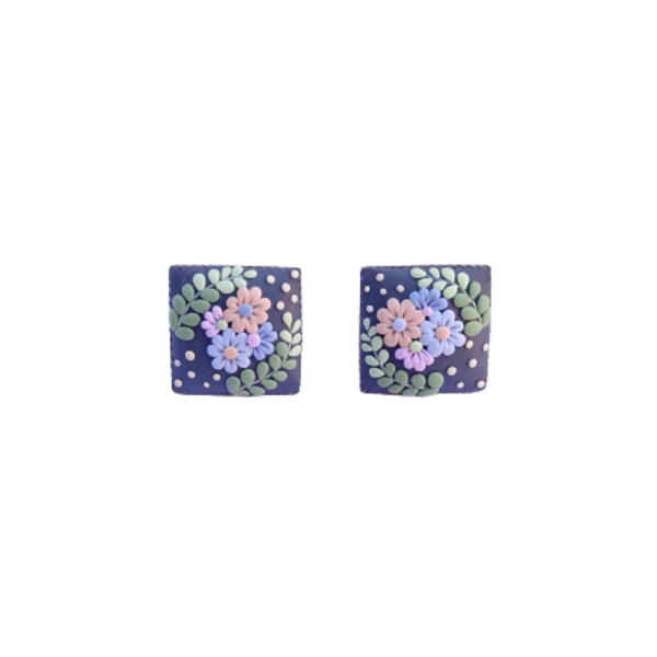 Σκουλαρίκια γκρι καρφωτά με λουλούδια από πολυμερή πηλό, 12mm - λουλούδι, καρφωτά, μικρά