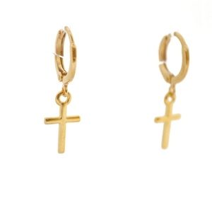 Gold Hoops with Cross - κρίκοι, γάντζος, μικρά, επιχρυσωμένα, σταυρός