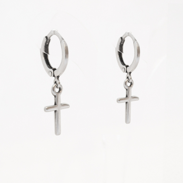 Silver Hoops with Cross - επιχρυσωμένα, σταυρός, κρίκοι, μικρά, γάντζος