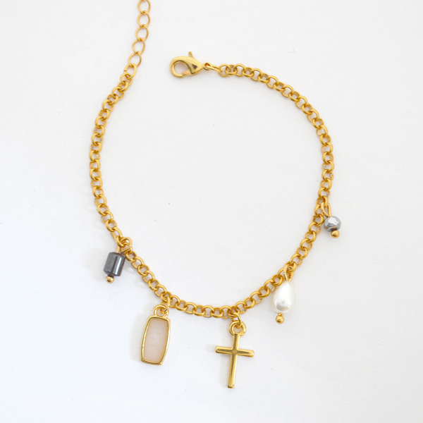 Charming bracelet - charms, επιχρυσωμένα, σταυρός, χεριού, αυξομειούμενα - 2