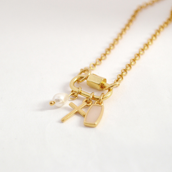Lockpad necklace - charms, επιχρυσωμένα, σταυρός, κοντά, πέρλες