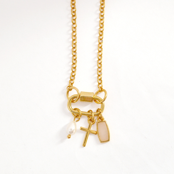 Lockpad necklace - charms, επιχρυσωμένα, σταυρός, κοντά, πέρλες - 3
