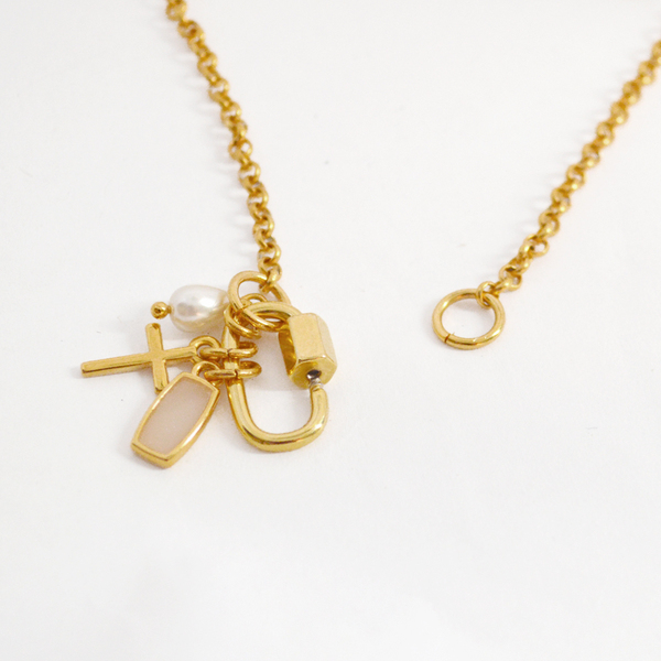 Lockpad necklace - charms, επιχρυσωμένα, σταυρός, κοντά, πέρλες - 4