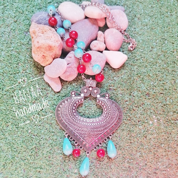 Κολιέ με μεταλλικό αραβικό στιλ με turquoise beads - δώρα γενεθλίων, δώρα για γυναίκες - 2