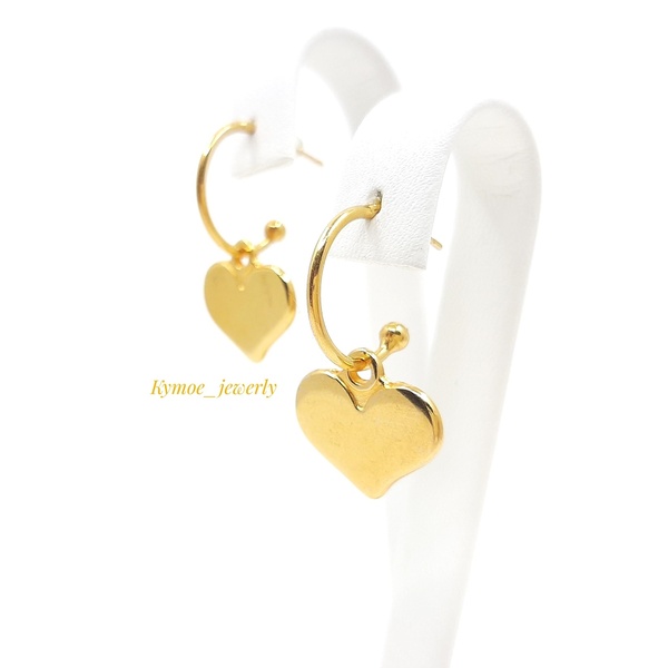 Σκουλαρίκια Κρίκος με κρεμαστή καρδούλα - επιχρυσωμένα, καρδιά, κρίκοι, μικρά, καρφάκι