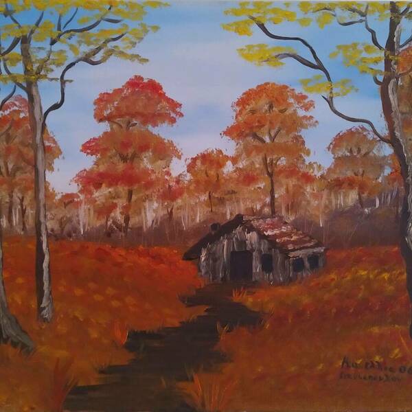 House in the woods daylight Canvas 50*40 - ζωγραφισμένα στο χέρι, πίνακες & κάδρα, πίνακες ζωγραφικής