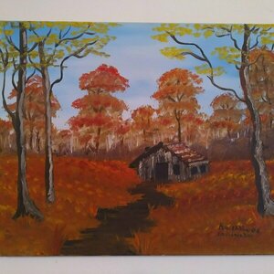 House in the woods daylight Canvas 50*40 - ζωγραφισμένα στο χέρι, πίνακες & κάδρα, πίνακες ζωγραφικής - 2