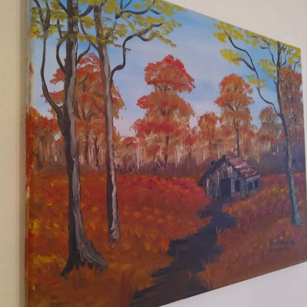 House in the woods daylight Canvas 50*40 - ζωγραφισμένα στο χέρι, πίνακες & κάδρα, πίνακες ζωγραφικής - 3