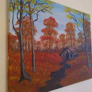 House in the woods daylight Canvas 50*40 - ζωγραφισμένα στο χέρι, πίνακες & κάδρα, πίνακες ζωγραφικής - 3