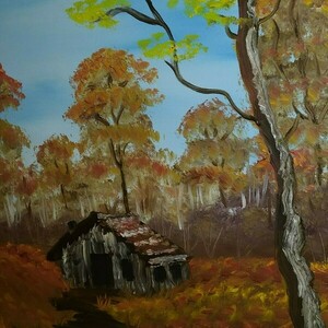 House in the woods daylight Canvas 50*40 - ζωγραφισμένα στο χέρι, πίνακες & κάδρα, πίνακες ζωγραφικής - 4